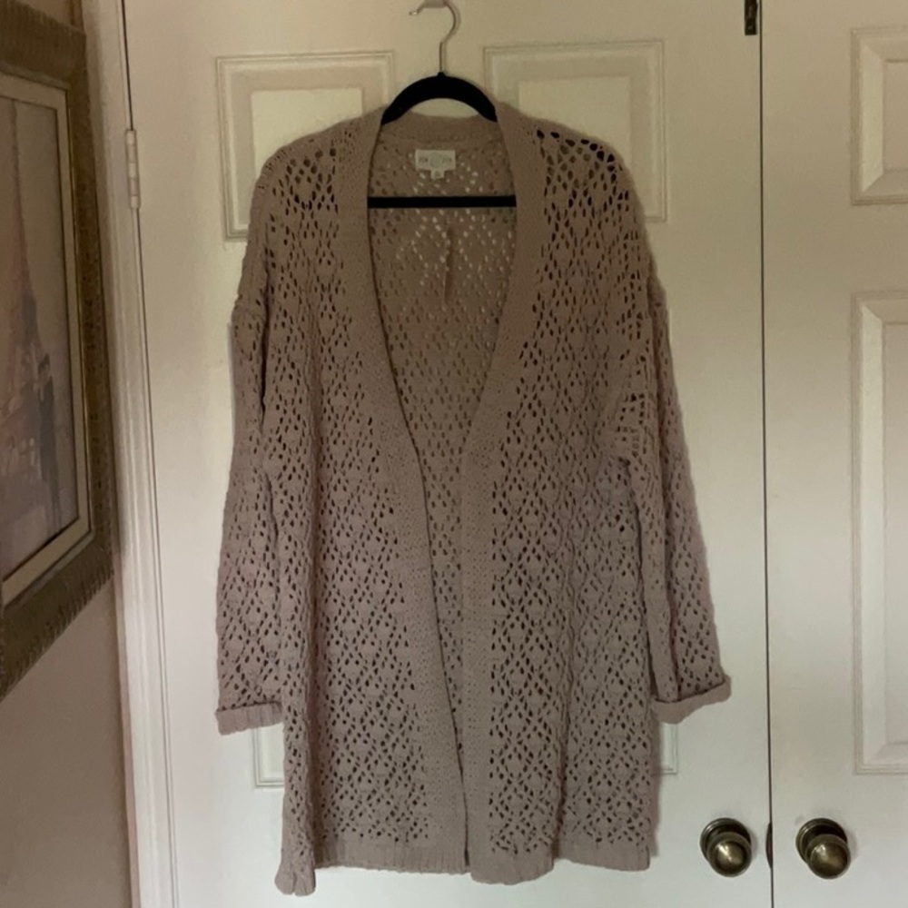 June and ivy  Beige Open-Knit crochet Sweater NWT size XL